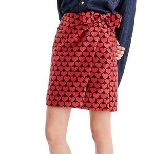 J.Crew Wrap Skirt in Jacquard Hearts NWT Red&Black
